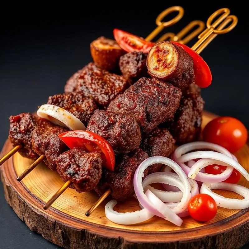 Suya skewers on a grill